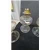 Image 3 : Four Clear Glass Oil Lamps with Metal Burners and Wicks. No chimney