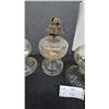 Image 4 : Four Clear Glass Oil Lamps with Metal Burners and Wicks. No chimney