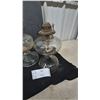 Image 6 : Four Clear Glass Oil Lamps with Metal Burners and Wicks. No chimney