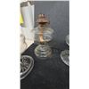 Image 3 : Four Clear Glass Oil Lamps with Metal Burners and Wicks