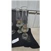 Image 2 : 4 Clear Glass Oil Lamps with Chimneys and Brass Burners.