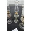 Image 4 : 4 Clear Glass Oil Lamps with Chimneys and Brass Burners.
