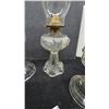 Image 5 : 4 Clear Glass Oil Lamps with Chimneys and Brass Burners.