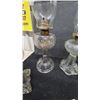 Image 7 : 4 Clear Glass Oil Lamps with Chimneys and Brass Burners.