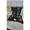Image 1 : Assorted Kerosene Lamps: 2 Tall Glass Lamps with Chimneys and Burners, 4 Small Glass Lamps and