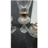 Image 3 : Assorted Kerosene Lamps: 2 Tall Glass Lamps with Chimneys and Burners, 4 Small Glass Lamps and