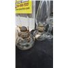 Image 5 : Assorted Kerosene Lamps: 2 Tall Glass Lamps with Chimneys and Burners, 4 Small Glass Lamps and