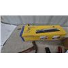 Image 3 : Ceramic Tile Cutter, 2 Hammers, Level, Pliers, Red Clamp, and Wood Box of Metal Pieces