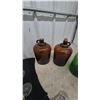 Image 6 : Assorted Glass Jar Lids and 4 Glass jugs: 2 Amber, 1 Green, 1 Brown