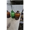Image 7 : Assorted Glass Jar Lids and 4 Glass jugs: 2 Amber, 1 Green, 1 Brown