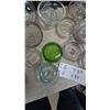 Image 8 : Assorted Glass Jar Lids and 4 Glass jugs: 2 Amber, 1 Green, 1 Brown