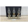 Image 1 : Three Clear Glass Antique Oil Lamps with Finger Handles and Glass Chimneys