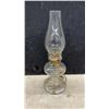 Image 4 : Three Clear Glass Antique Oil Lamps with Finger Handles and Glass Chimneys
