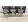 Image 5 : Three Clear Glass Antique Oil Lamps with Finger Handles and Glass Chimneys