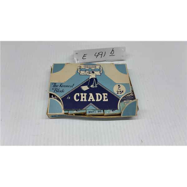 Vintage Chade De Luxe Safety Razor Blades Store Display Box, 20 Packets, Made in England, Factory