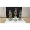 Image 1 : Three Vintage Clear Glass Kerosene Oil Finger Lamps With Brass Burners and Chimneys
