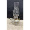 Image 3 : Three Clear Glass Kerosene Oil Finger Lamps with Chimneys and Brass Caps