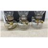 Image 5 : Three Clear Glass Kerosene Oil Finger Lamps with Chimneys and Brass Caps