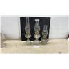 Image 1 : Three Clear Glass Kerosene Oil Lamps, Late 19th to Early 20th Century, Pedestal and Finger Styles