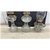 Image 5 : Three Clear Glass Kerosene Oil Lamps, Late 19th to Early 20th Century, Pedestal and Finger Styles