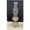 Image 2 : Three Antique Clear Glass Kerosene Oil Lamps With Ribbed Founts and Scroll Pedestal Bases