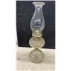 Image 4 : Three Antique Clear Glass Kerosene Oil Lamps With Ribbed Founts and Scroll Pedestal Bases