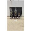 Image 1 : Three Antique Purple-Tinted Glass Kerosene Oil Lamps With Chimneys, Late 19th/Early 20th Century