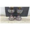 Image 2 : Three Antique Purple-Tinted Glass Kerosene Oil Lamps With Chimneys, Late 19th/Early 20th Century