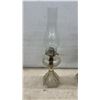 Image 3 : Three Vintage Clear Glass Kerosene Lamps With Octagonal Bases and Chimneys