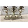 Image 5 : Three Vintage Clear Glass Kerosene Lamps With Octagonal Bases and Chimneys