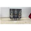 Image 1 : Three Vintage Sun-Purpled Pressed Glass Kerosene Oil Lamps With Chimneys and Brass Burners