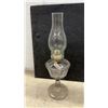 Image 2 : Three Vintage Sun-Purpled Pressed Glass Kerosene Oil Lamps With Chimneys and Brass Burners