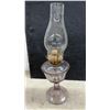Image 3 : Three Vintage Sun-Purpled Pressed Glass Kerosene Oil Lamps With Chimneys and Brass Burners