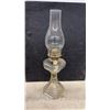 Image 2 : 3 Vintage Clear Glass Kerosene Oil Lamps With Brass Burners and Glass Chimneys