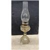 Image 3 : 3 Vintage Clear Glass Kerosene Oil Lamps With Brass Burners and Glass Chimneys