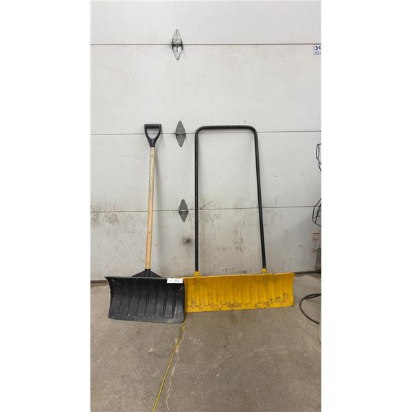 Snow Shovel with Wooden Handle and Snow Pusher