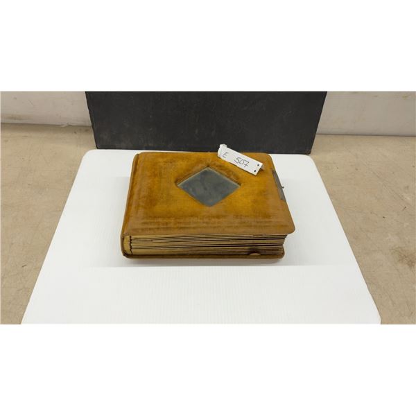 Antique Victorian Velvet-Covered Photograph Album with Diamond Mirror and Metal Clasp, Late 19th
