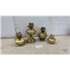Image 1 : Four Antique Brass Kerosene Oil Lamps, No Chimneys