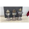 Image 5 : Three Antique Glass Kerosene Oil Lamps with Chimneys