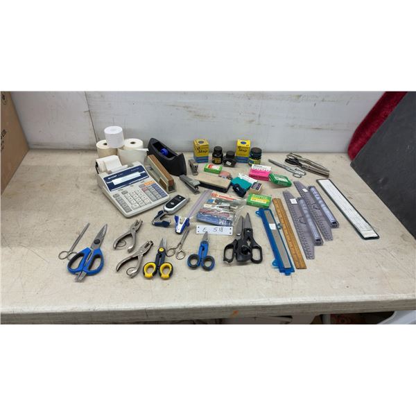 Sharp Printing Calculator, No Power Cord, Staplers, Scissors, Rulers, Sheaffer Skrip Ink, Index