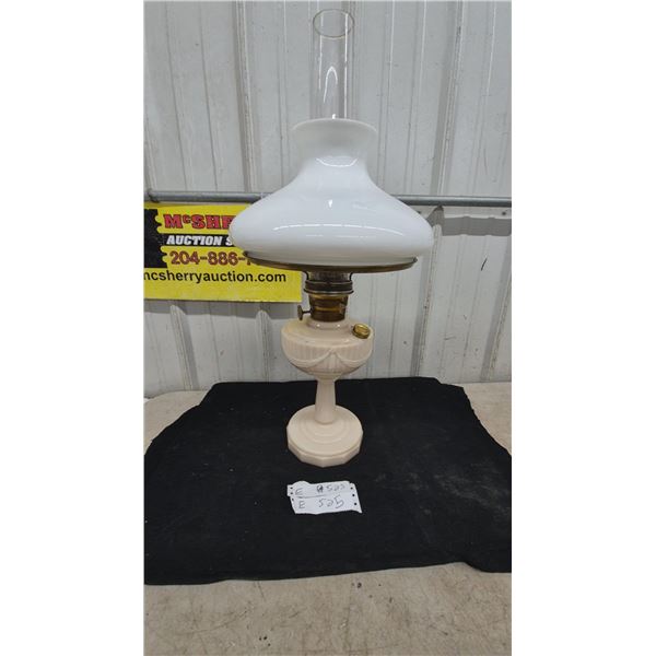 Vintage Milk Glass Aladdin Oil Lamp with White Shade and Glass Chimney