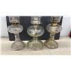 Image 5 : Three Antique Clear Glass Kerosene Oil Table Lamps With Chimneys, Late 19th/Early 20th Century