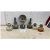 Image 1 : Collection of Six Vintage Kerosene Oil Lamp Founts With Burners and Three Wall Brackets, No