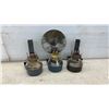 Image 2 : Collection of Six Vintage Kerosene Oil Lamp Founts With Burners and Three Wall Brackets, No