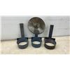 Image 3 : Collection of Six Vintage Kerosene Oil Lamp Founts With Burners and Three Wall Brackets, No