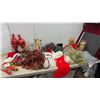Image 1 : Assorted Christmas Decor: Santa Figures, Tinsel Garland, Angel Tree Topper, Lights, Ornaments