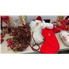 Image 3 : Assorted Christmas Decor: Santa Figures, Tinsel Garland, Angel Tree Topper, Lights, Ornaments
