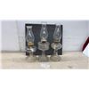 Image 1 : Three Antique Clear Pressed Glass Kerosene Oil Lamps with Glass Chimneys
