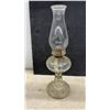 Image 2 : Three Antique Clear Pressed Glass Kerosene Oil Lamps with Glass Chimneys