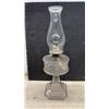 Image 3 : Three Antique Clear Pressed Glass Kerosene Oil Lamps with Glass Chimneys